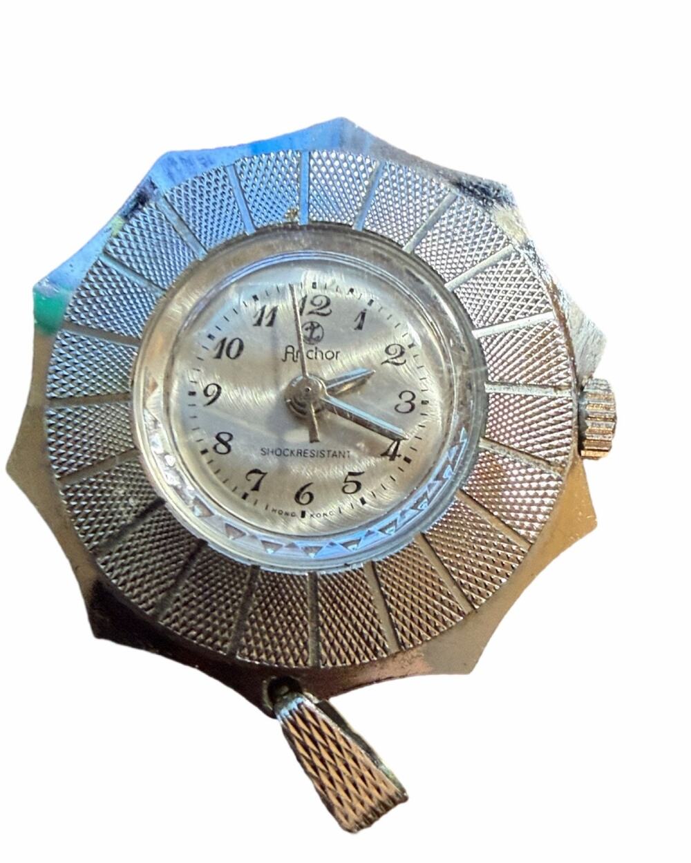 Anchor Mechanical Pendant Necklace Watch Shock Resistant Silver Tone